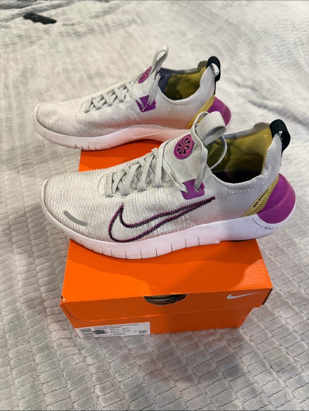 Nike Women’s Flyknit Running Shoes - Light grey with Purple Accents